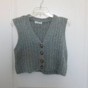 FCT With Love Sleeveless Varsity V-Neck Cropped Cable Knit Sweater Size Large